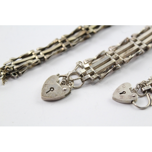 294 - Collection of Sterling Silver Gate Bracelets w/ Heart Padlock Clasps x 3 37g