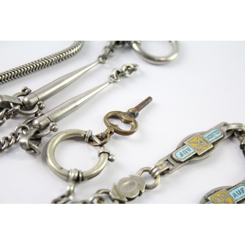 304 - Collection of Antique Watch Chains inc. Fobs, Gemstone x 3 104g