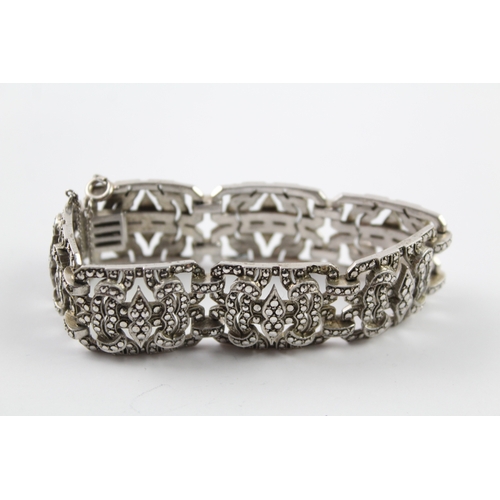 318 - 835 Silver Art Deco Marcasite Panel Bracelet 52g