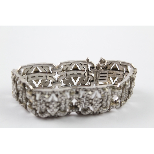 318 - 835 Silver Art Deco Marcasite Panel Bracelet 52g