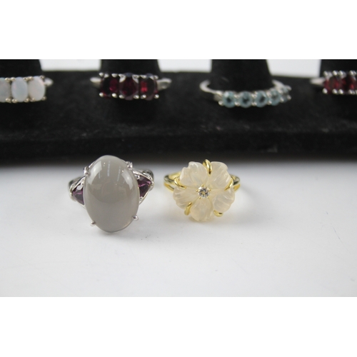 271 - Collection of Sterling Silver Gemstone Rings inc. Opal, Ruby, Topaz x 8 29g