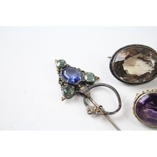 277 - Collection of Sterling Silver Antique Brooches inc. Quartz, Amethyst x 4 16g