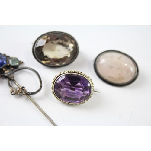 277 - Collection of Sterling Silver Antique Brooches inc. Quartz, Amethyst x 4 16g