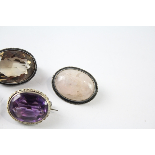 277 - Collection of Sterling Silver Antique Brooches inc. Quartz, Amethyst x 4 16g