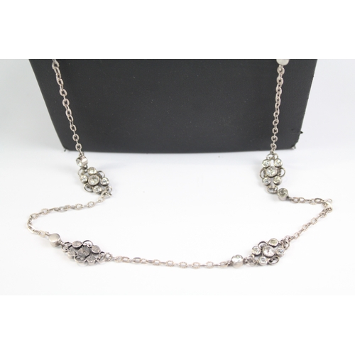 284 - Sterling Silver Long Length Station Necklace 34g