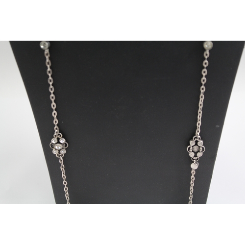 284 - Sterling Silver Long Length Station Necklace 34g