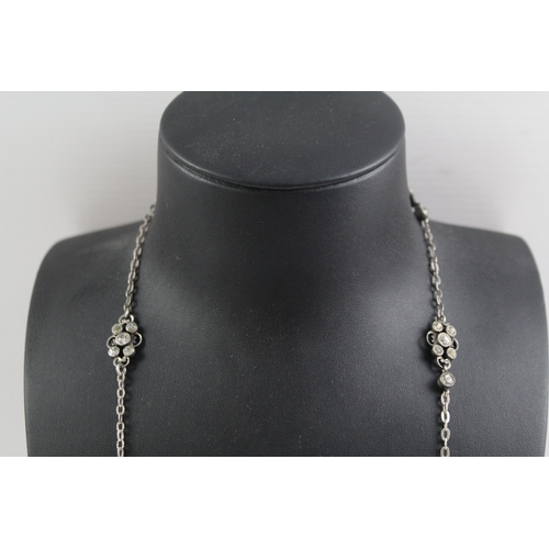 284 - Sterling Silver Long Length Station Necklace 34g