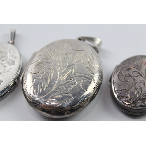 300 - Collection of Sterling Silver Locket Pendants inc. Etched, Vintage x 4 68g