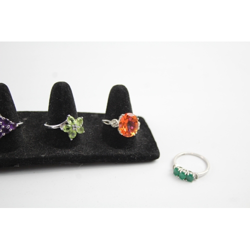 301 - Collection of Sterling Silver Gemstone Rings inc. Emerald, Peridot x 8 30g