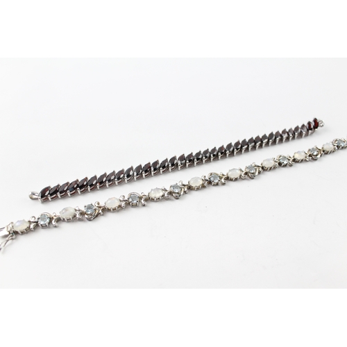 310 - Collection of Sterling Silver Bracelets inc. Garnet, Moonstone x 2 33g