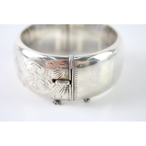 314 - Sterling Silver Mid Century Bangle w/ Etched Design 40g