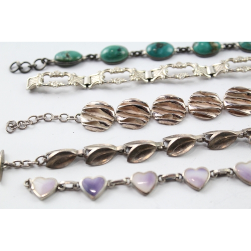 319 - Collection of Sterling Silver Bracelets inc. Turquoise, Textured, Heart x 5 78g