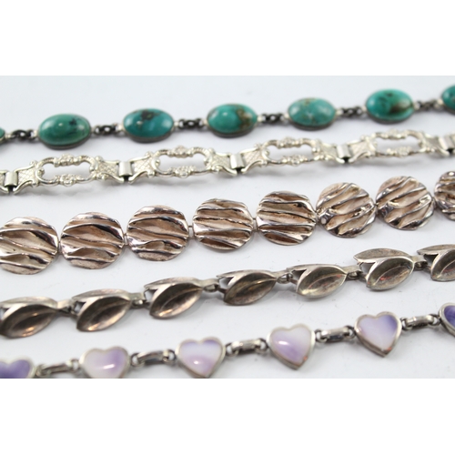 319 - Collection of Sterling Silver Bracelets inc. Turquoise, Textured, Heart x 5 78g