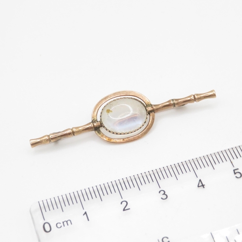 70 - 9ct gold antique moonstone bamboo bar brooch (2.4g)