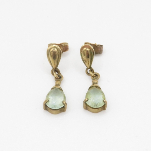 77 - 9ct gold pear cut blue gemstone drop earrings (1.6g)