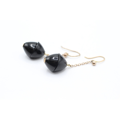 10 - 9ct gold vintage black onyx drop earrings (4.4g)