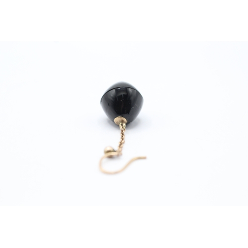 10 - 9ct gold vintage black onyx drop earrings (4.4g)