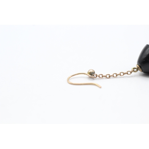 10 - 9ct gold vintage black onyx drop earrings (4.4g)