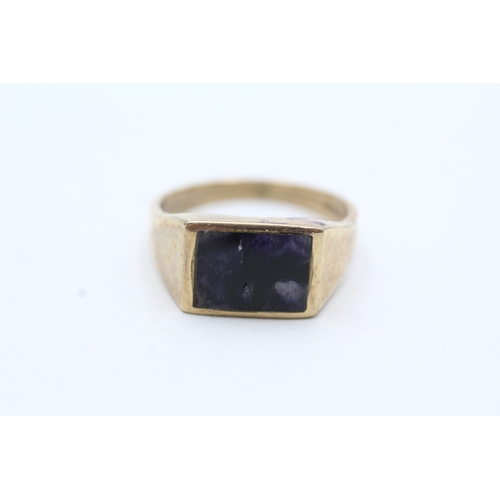 101 - 9ct gold vintage blue john dress ring (6.3g) Size S