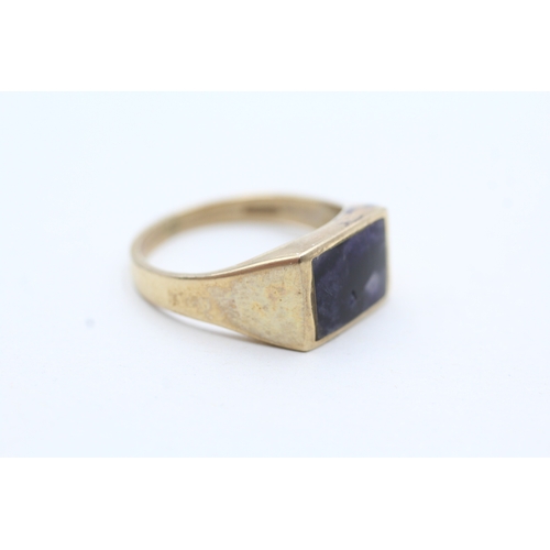 101 - 9ct gold vintage blue john dress ring (6.3g) Size S