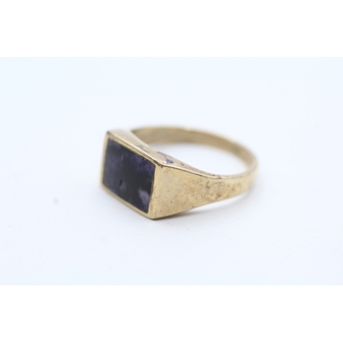 101 - 9ct gold vintage blue john dress ring (6.3g) Size S