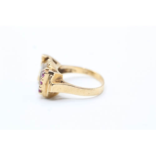 103 - 14ct gold citrine and ruby ring (4.6g) Size K