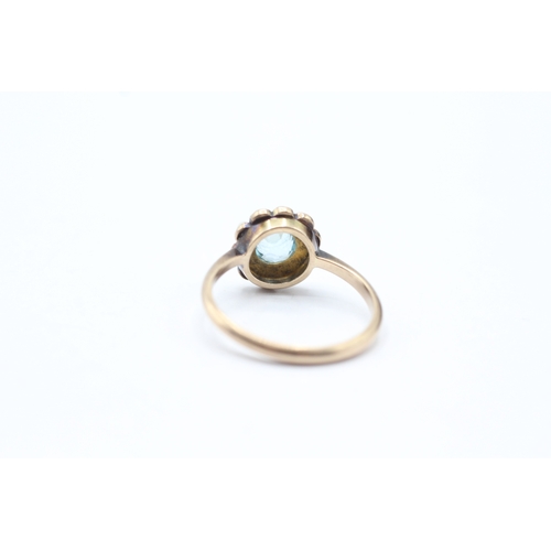 126 - 9ct gold antique blue paste, seed pearl & faux pearl halo ring (2.6g) Size P