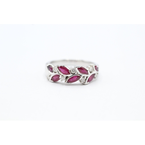 127 - 18ct white gold diamond & ruby dress ring (5.6g) Size M