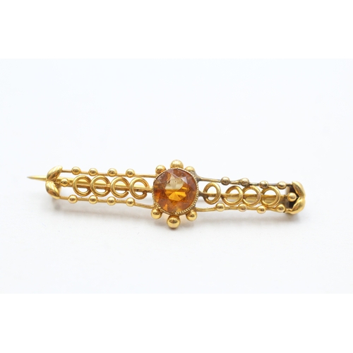 130 - 9ct gold vintage citrine brooch (2.4g)