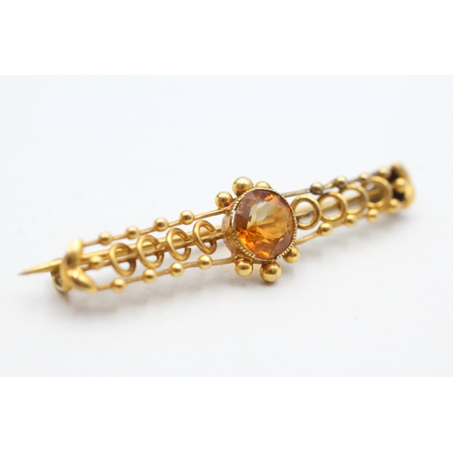 130 - 9ct gold vintage citrine brooch (2.4g)