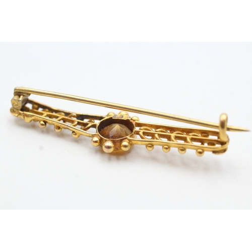 130 - 9ct gold vintage citrine brooch (2.4g)