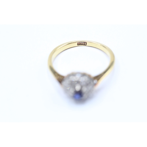 139 - 18ct gold antique synesthetic sapphire & diamond cluster ring (2.4g) Size L