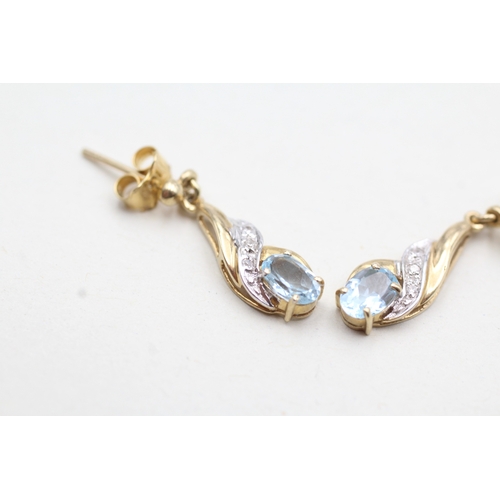 142 - 9ct gold blue topaz & diamond drop earrings (1.9g)