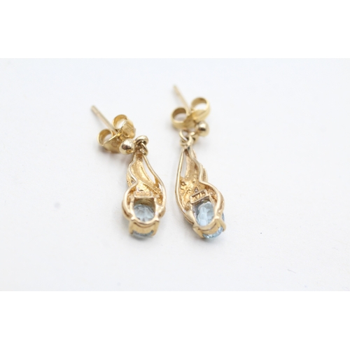 142 - 9ct gold blue topaz & diamond drop earrings (1.9g)