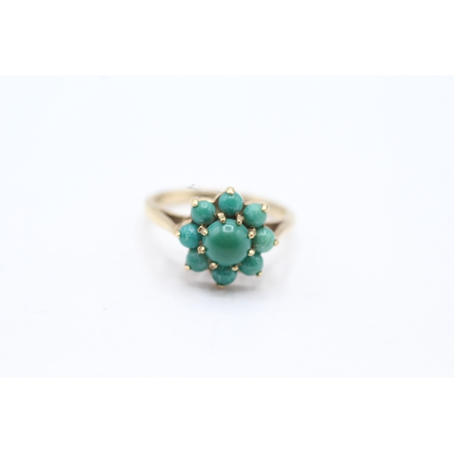 150 - 9ct gold vintage turquoise cluster ring (2.9g) Size M