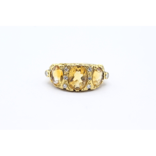 153 - 18ct gold citrine and diamond set cocktail ring (6.3g) Size P