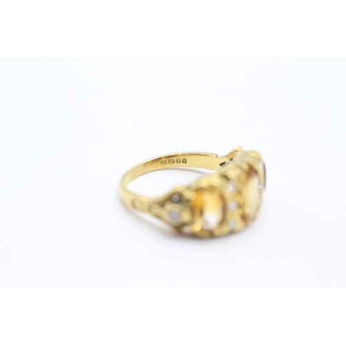 153 - 18ct gold citrine and diamond set cocktail ring (6.3g) Size P