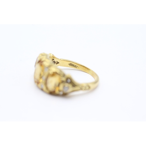 153 - 18ct gold citrine and diamond set cocktail ring (6.3g) Size P