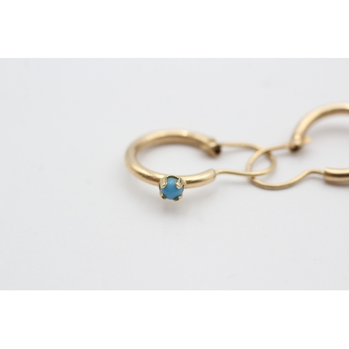 156 - 14ct gold turquoise hoop earrings (1.2g)