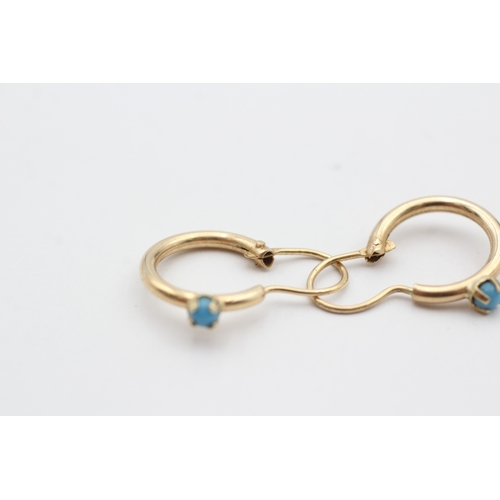 156 - 14ct gold turquoise hoop earrings (1.2g)