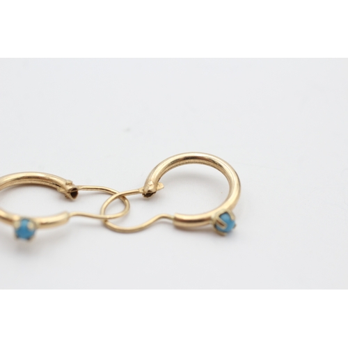 156 - 14ct gold turquoise hoop earrings (1.2g)