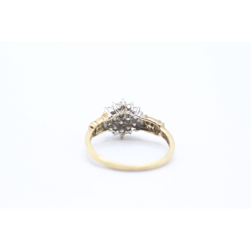 157 - 9ct gold diamond floral cluster ring (2.4g) Size R