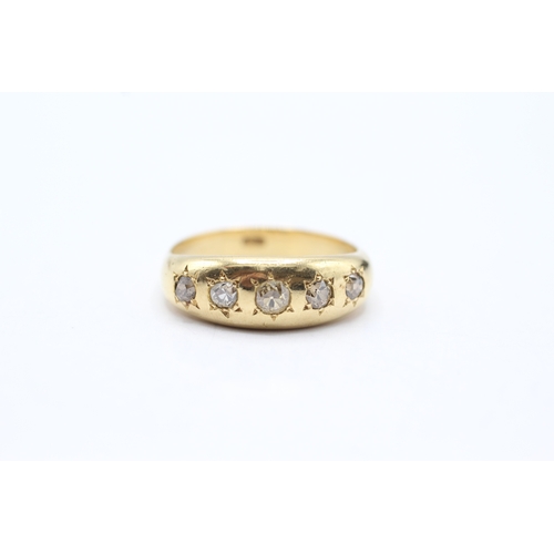 169 - 18ct gold old cut diamond five stone ring (6.9g) Size R 1/2