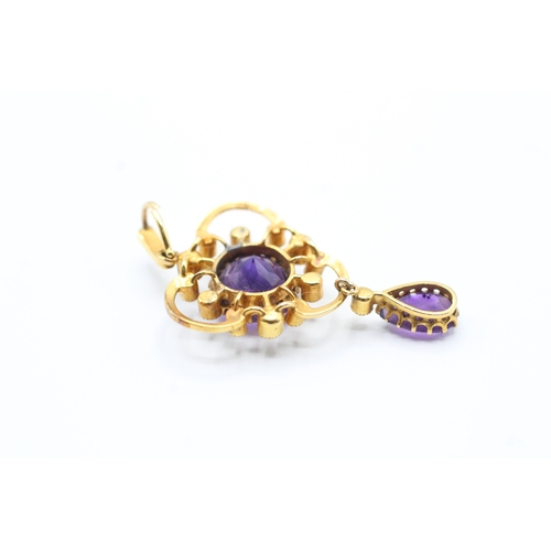 171 - 15ct gold antique amethyst & seed pearl pendant (5.2g)