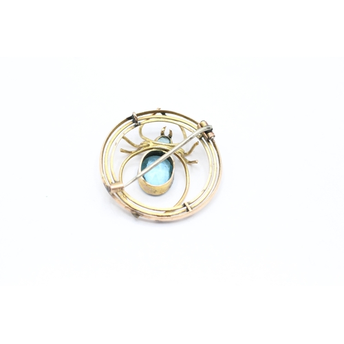 177 - 9ct gold antique blue paste spider pendant (2.9g)