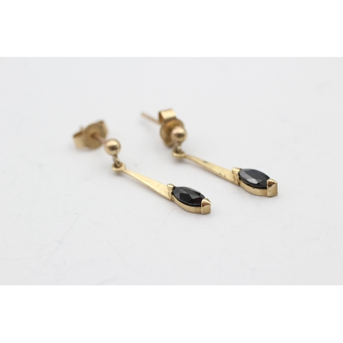 178 - 9ct gold sapphire drop earrings (0.9g)