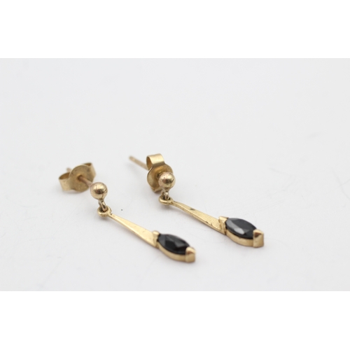 178 - 9ct gold sapphire drop earrings (0.9g)