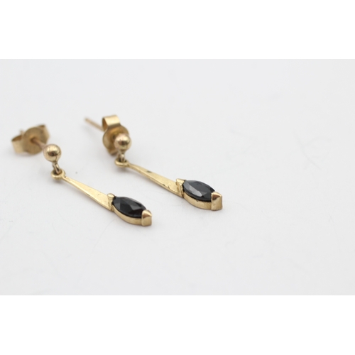 178 - 9ct gold sapphire drop earrings (0.9g)