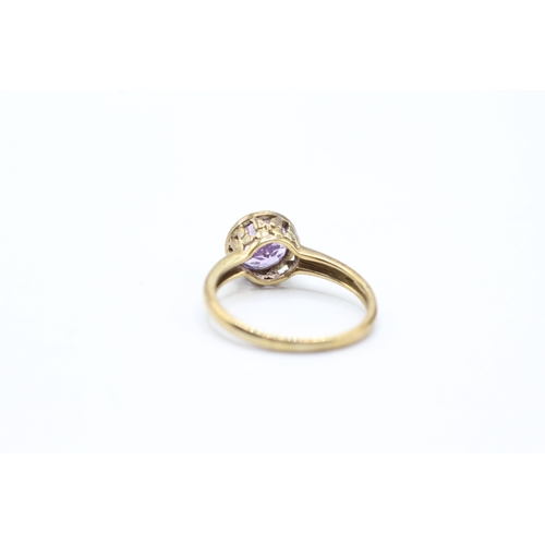 185 - 9ct gold amethyst & diamond butterfly dress ring (2.7g) Size R