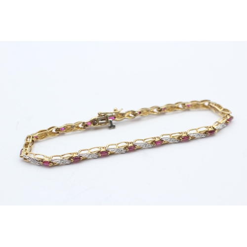 189 - 9ct gold ruby & diamond bracelet (6.3g)